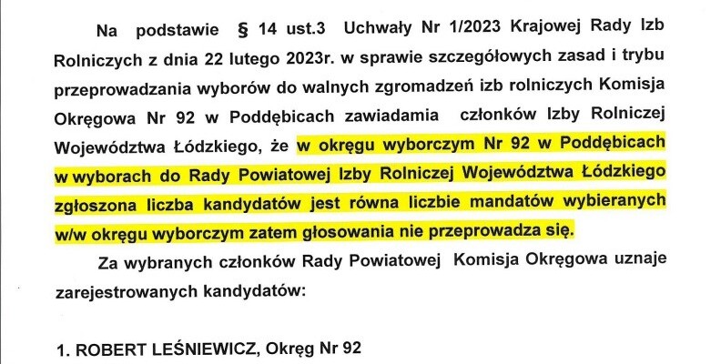 Obwieszczenie Komisji Okręgowej Nr 92 w Poddębicach